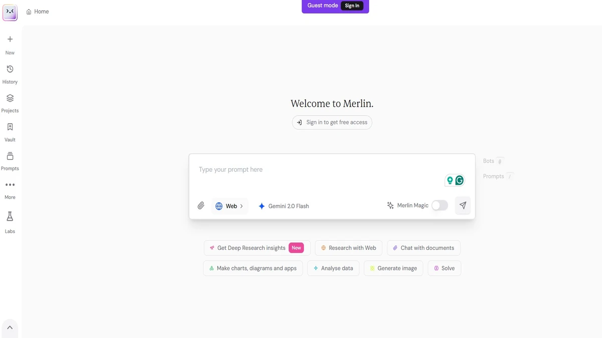 Dashboard of merlin ai