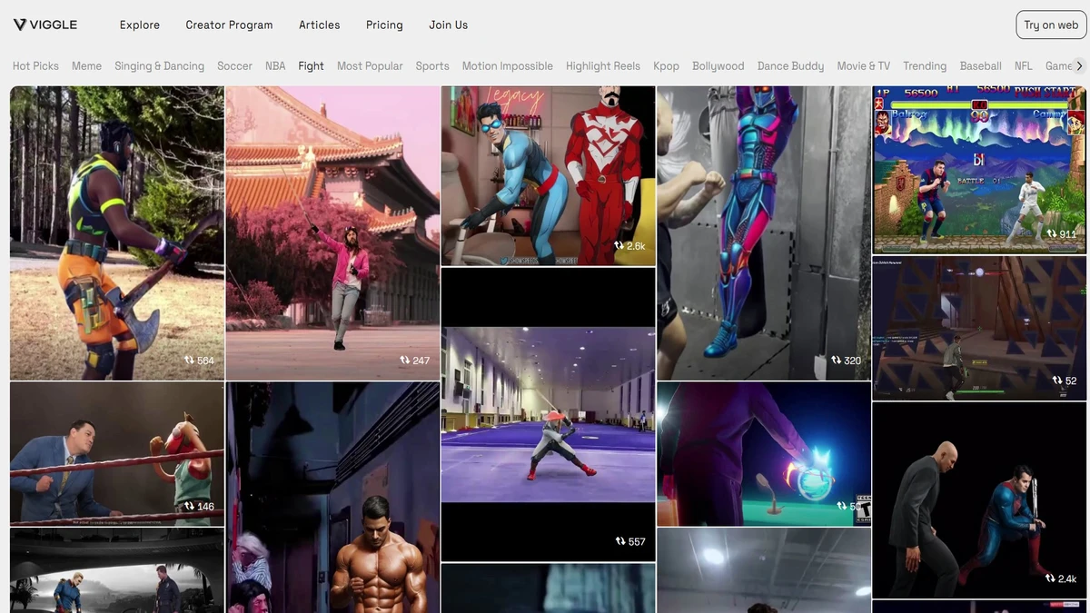 Explore page of viggle ai