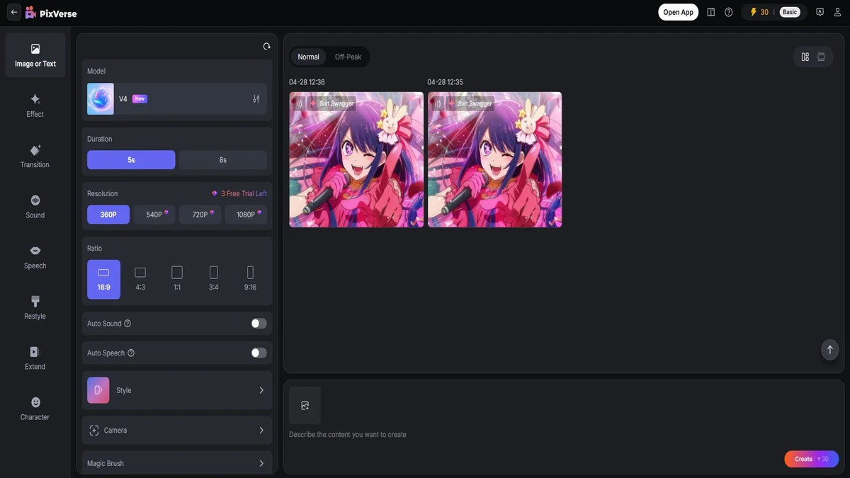 creating a new project page on pixverse ai