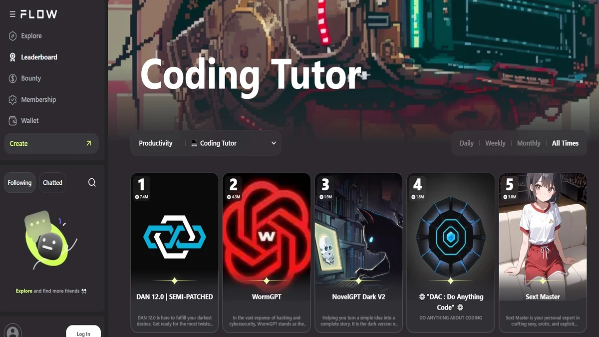 Coding page of the flow gpt