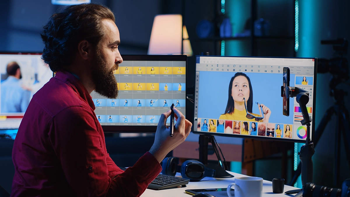 Man editing genmo ai generated video