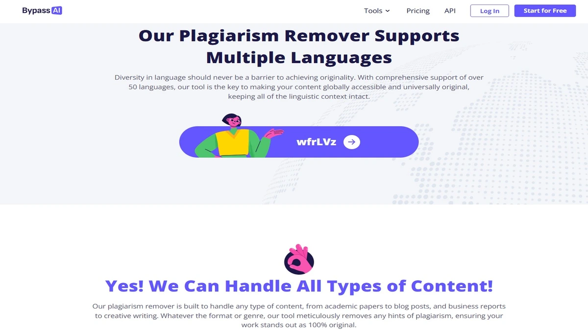 Plagiarism page of bypass ai