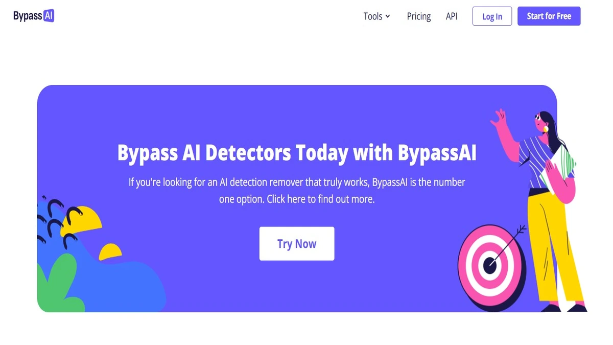 Try Now page of bypass ai