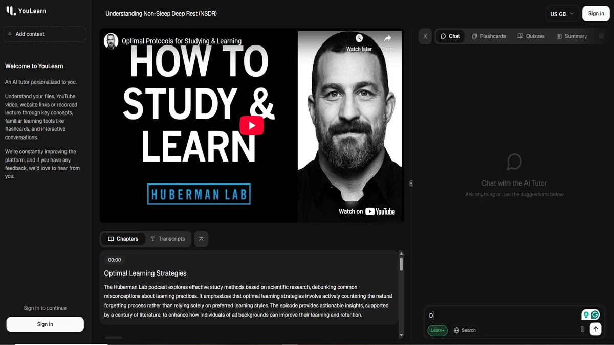 Youtube video transcript by youlearn ai