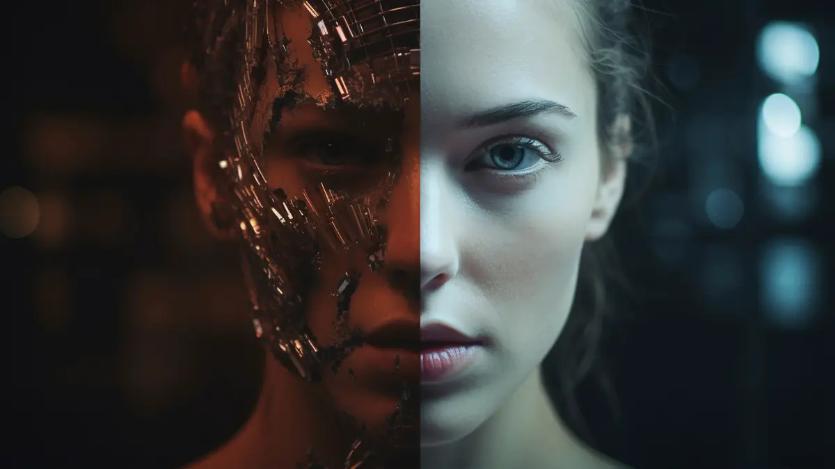 ai vs human half robot half human face