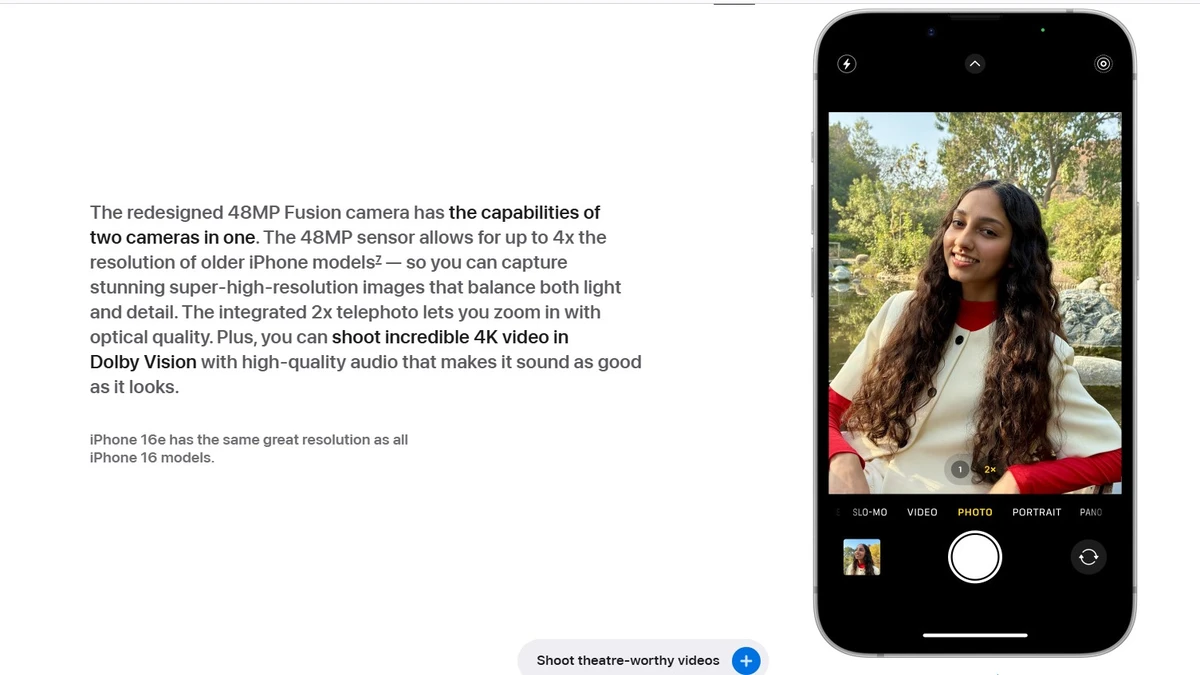 camera settings and specifications on iphone 16e