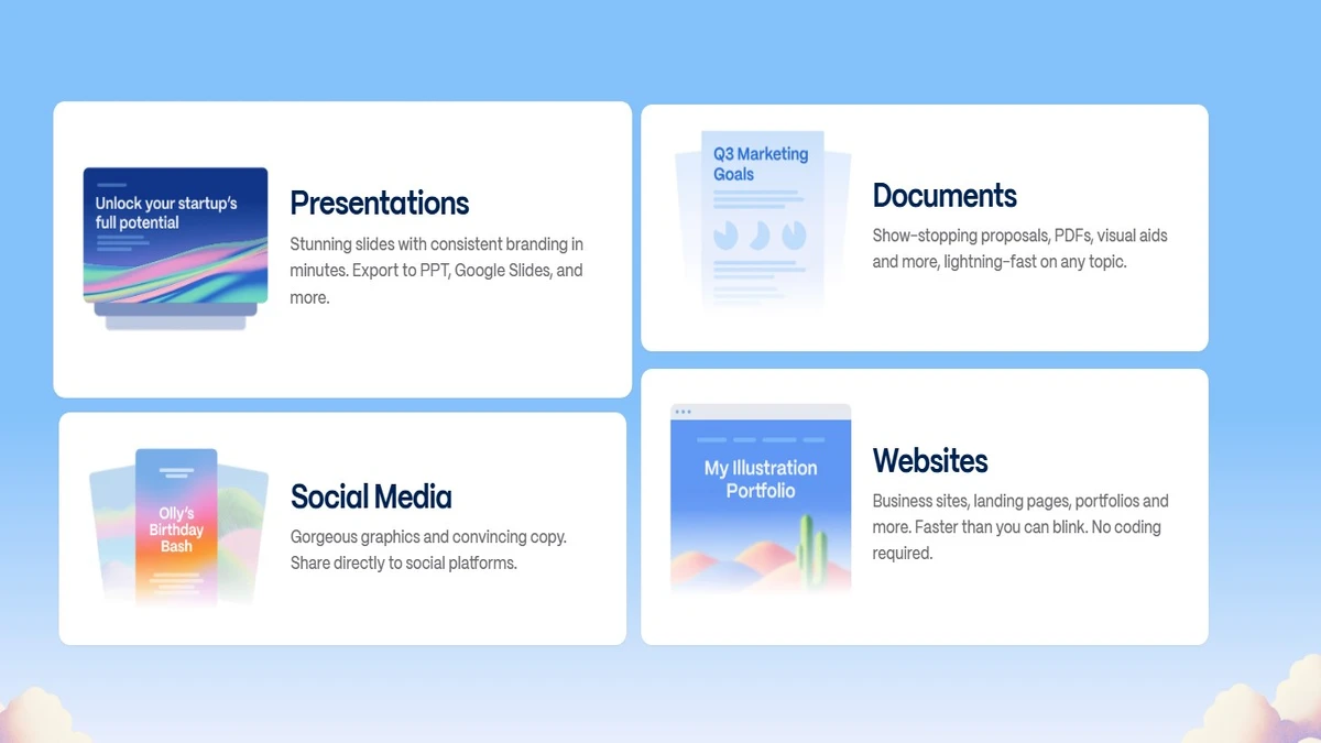 different features showed on gamma ai ppt homepage