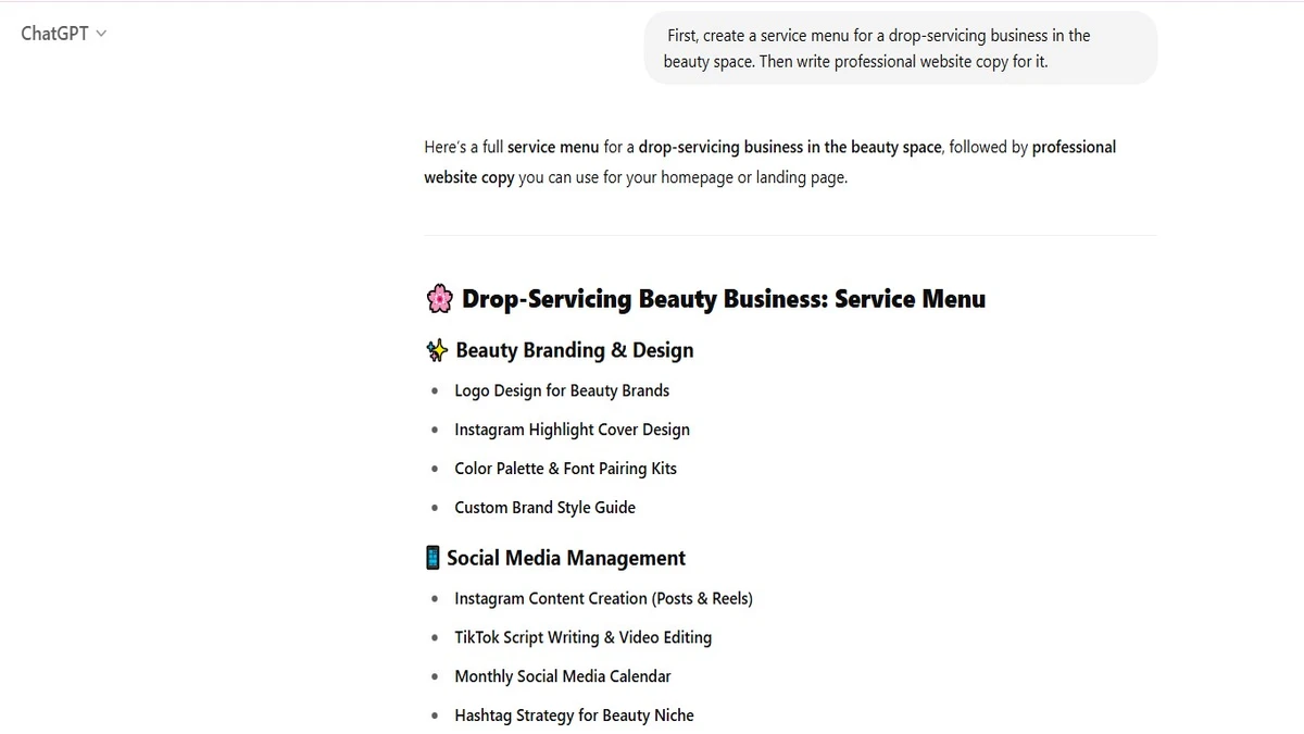 dropshipping services through chatgpt prompts