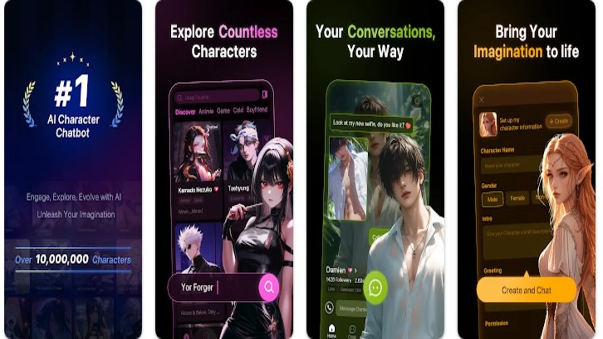 features of poly ai like chatting and creating characters