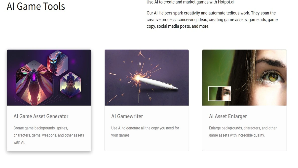 hotpot ai game elements, tools and features