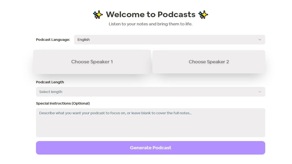 notes into podcast feature on turbolearn ai