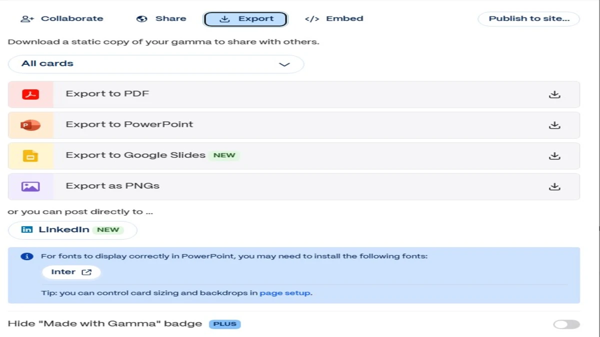 share and export ppt on gamma ai ppt