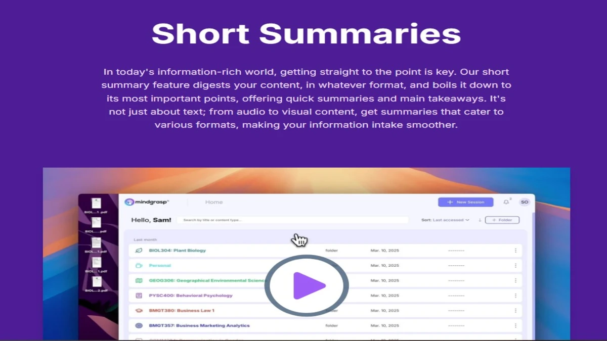 short summary AI feature on mindgrasp ai