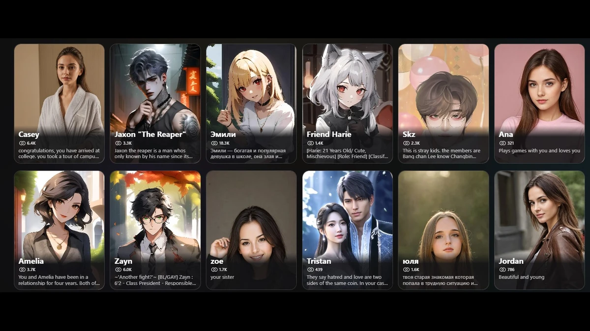 talkie ai characters with descriptions