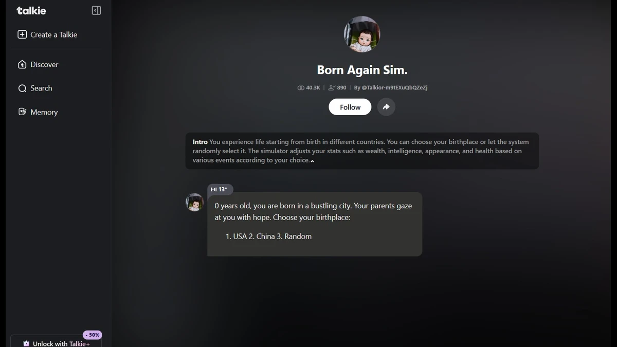 talkie ai chat interface