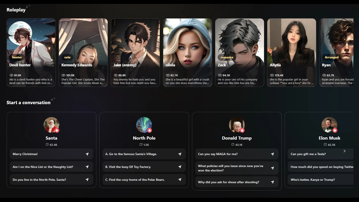 talkie ai roleplay characters interface