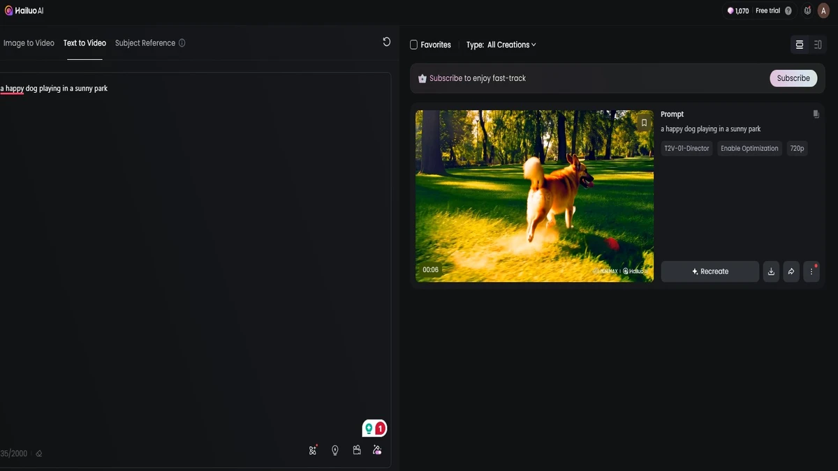text to video generation feature on hailuo ai