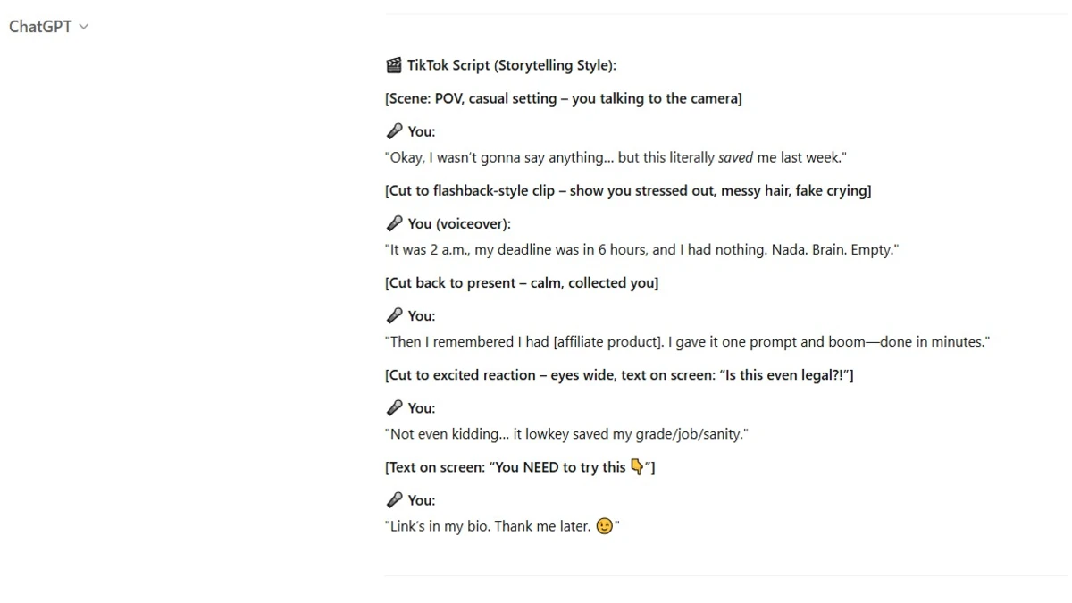 tiktok script generated through chatgpt prompts