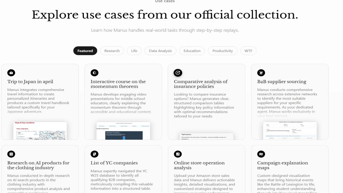 various use case scenarios for manus ai app
