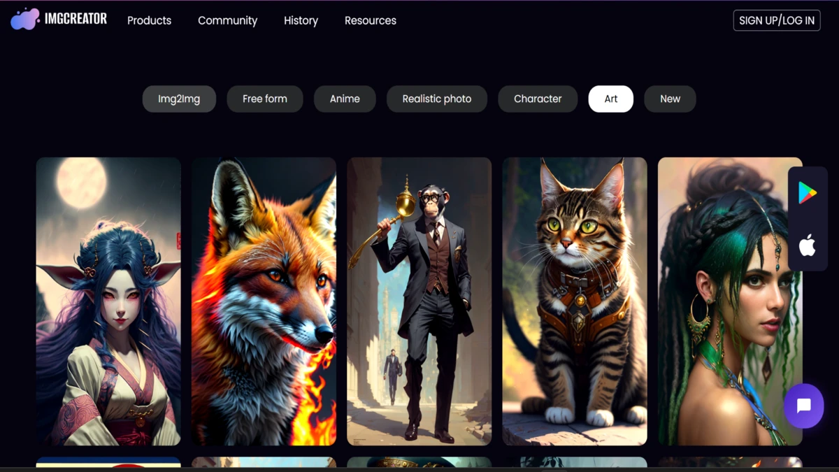 Be able to access features on imgcreator ai