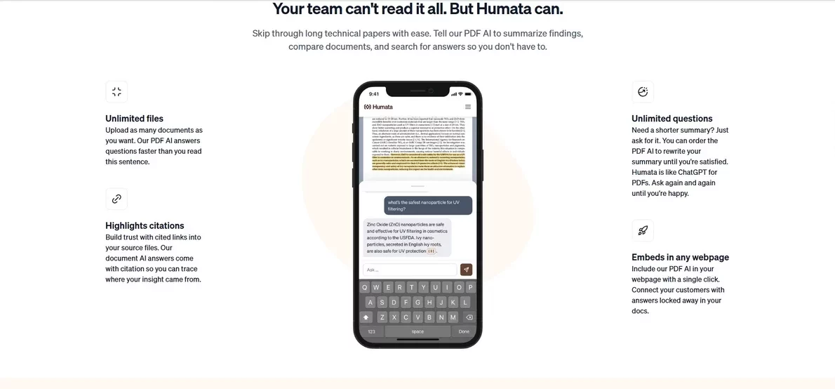 humata ai performs a ton of tasks for you
