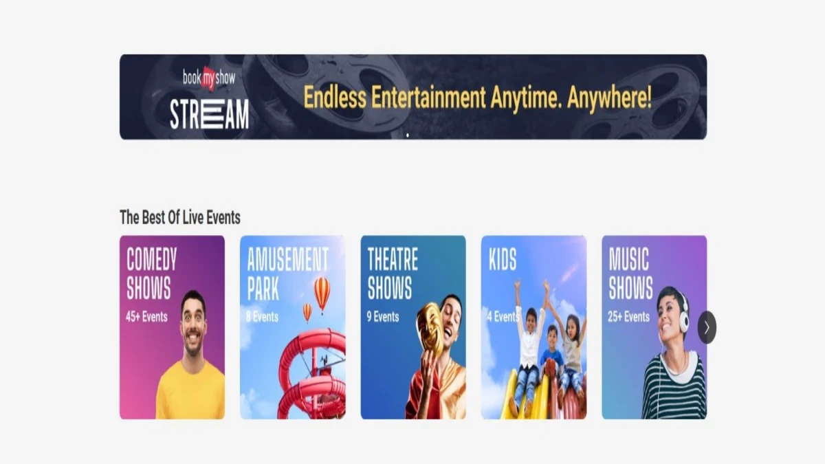Find various entertainment shows on bookmyshow
