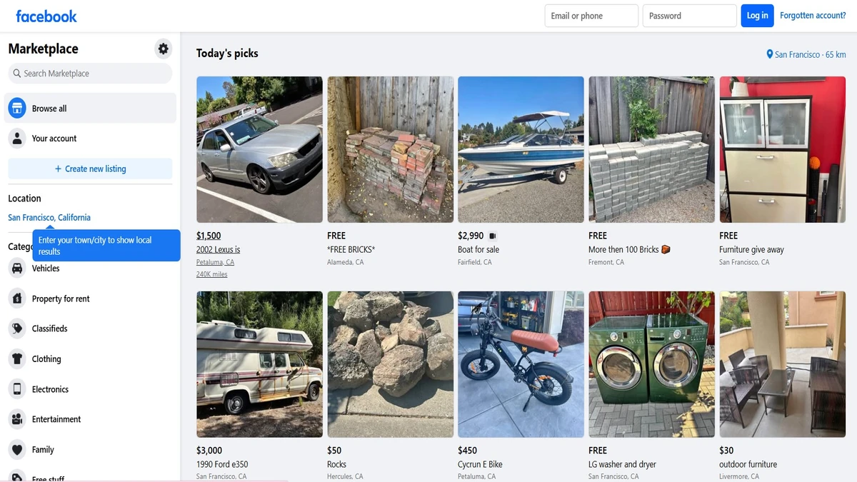 facebook marketplace login page