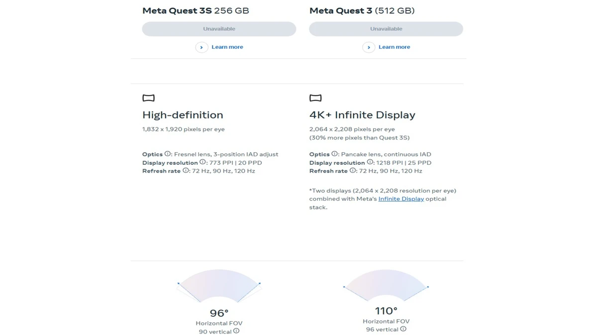 lens and graphics of meta quest 3 vs 3s