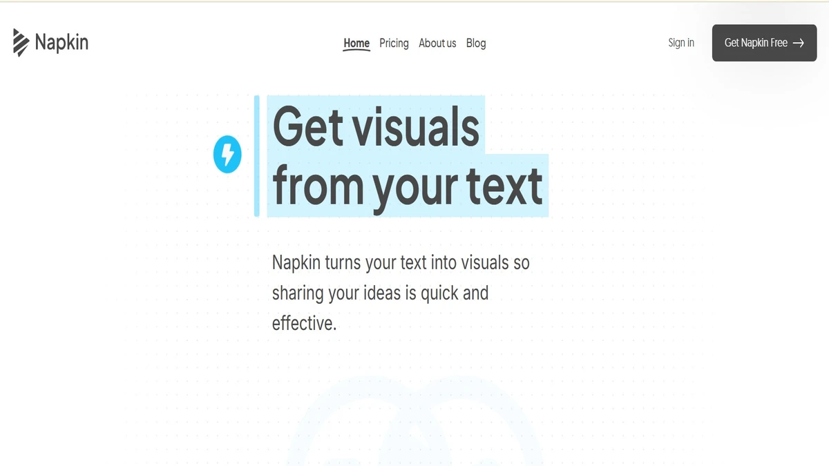 Home page of napkin ai