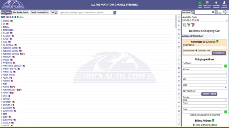 Homepage of rockauto
