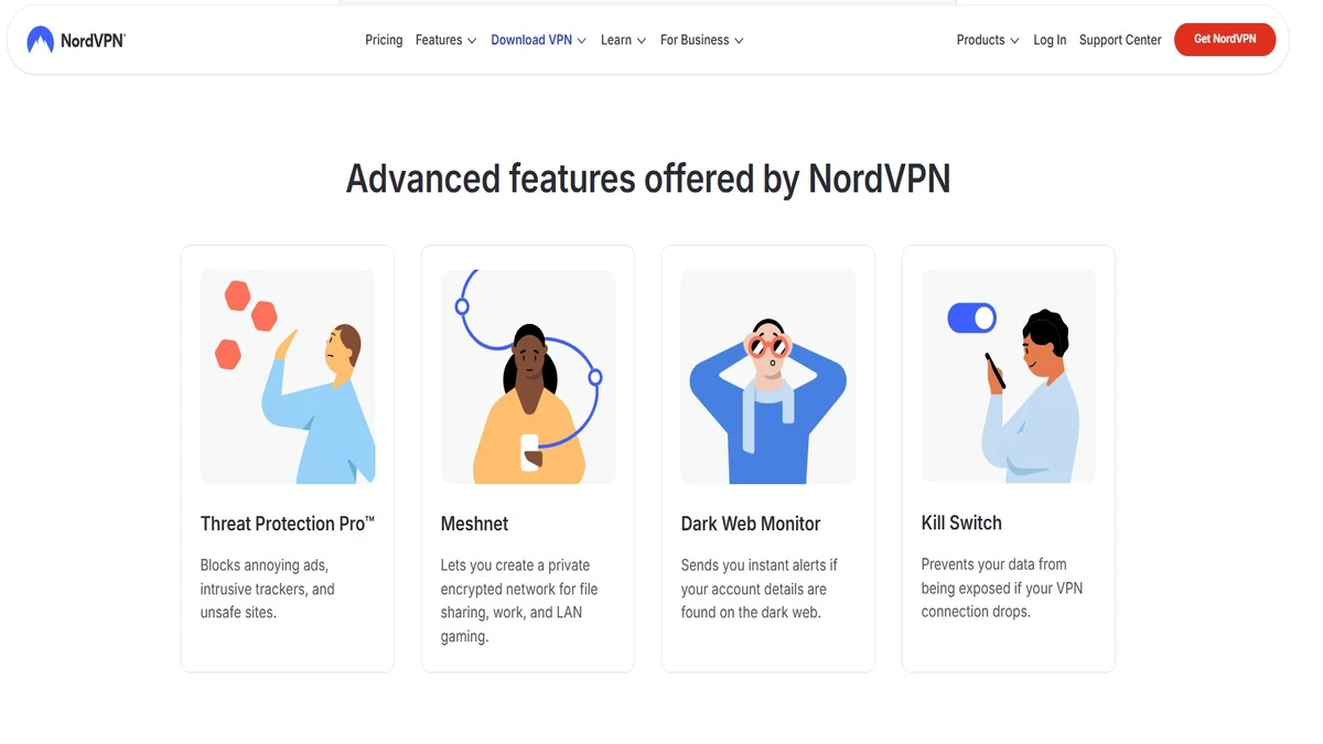 NordVPN advanced features display