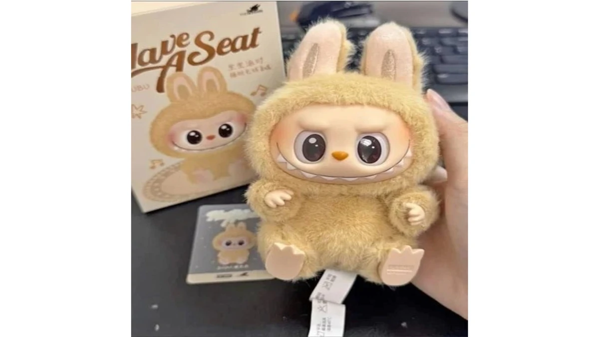 creepy face and eyes of labubu doll