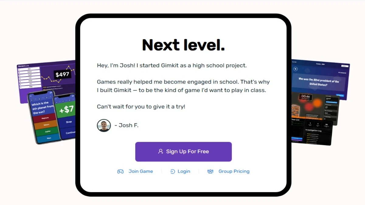 gimkit login or signup page