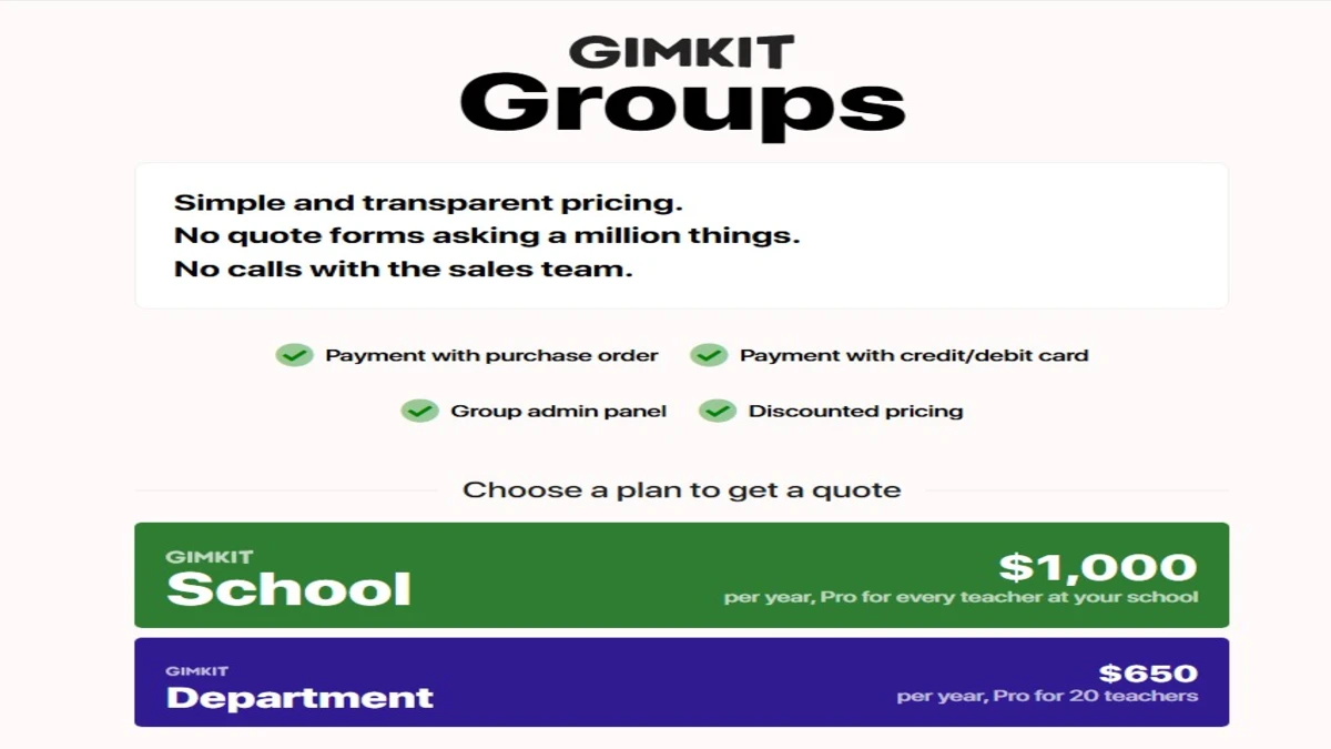 pricing details for gimkit login