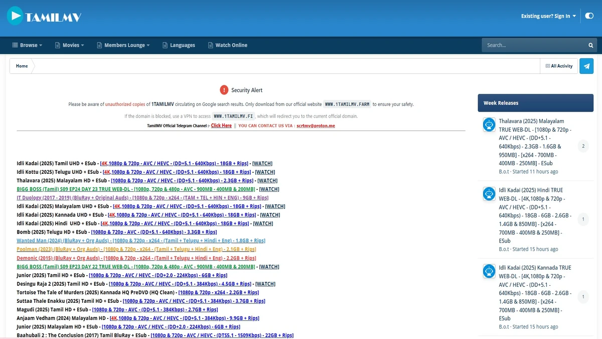 Homepage of 1tamilmv website