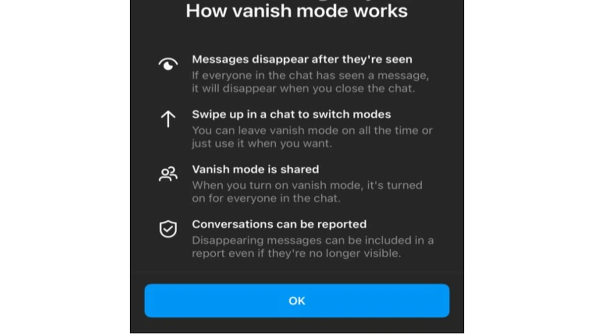 step by step guide for using vanish mode instagram