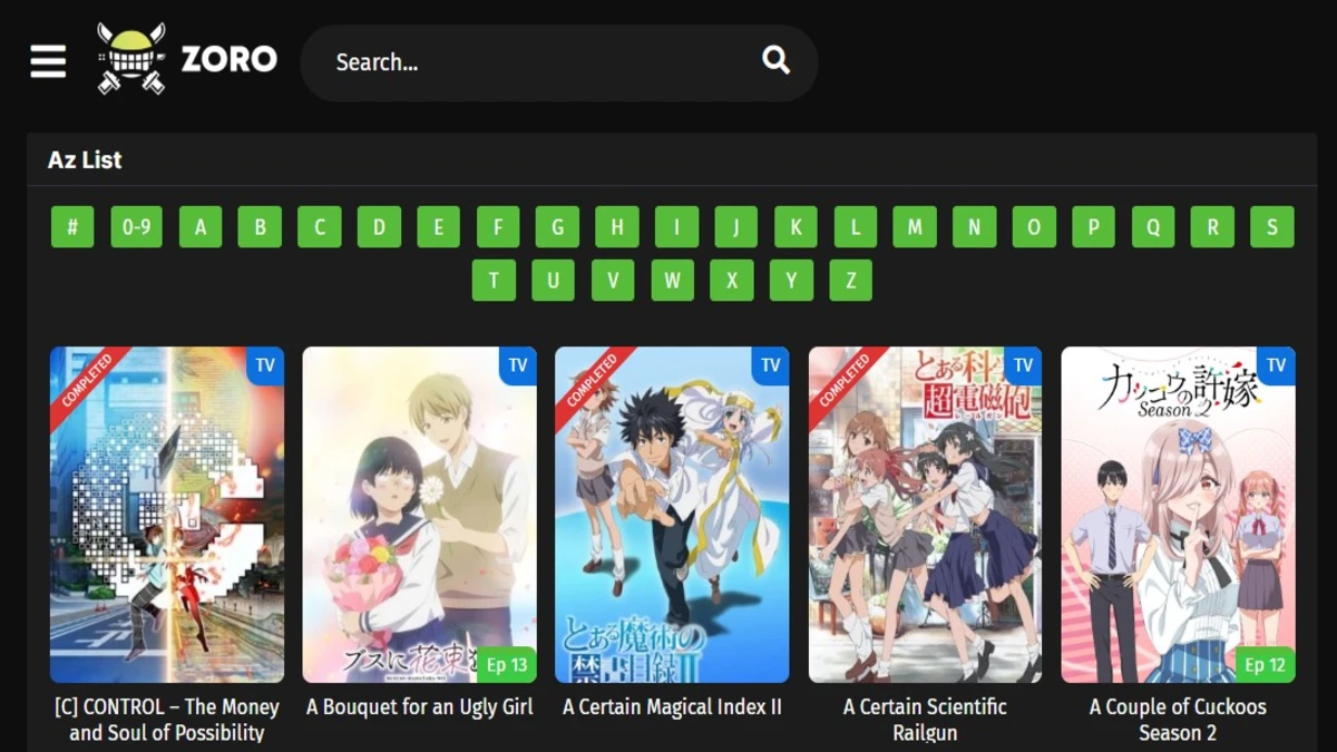 A to Z list in zoro tv