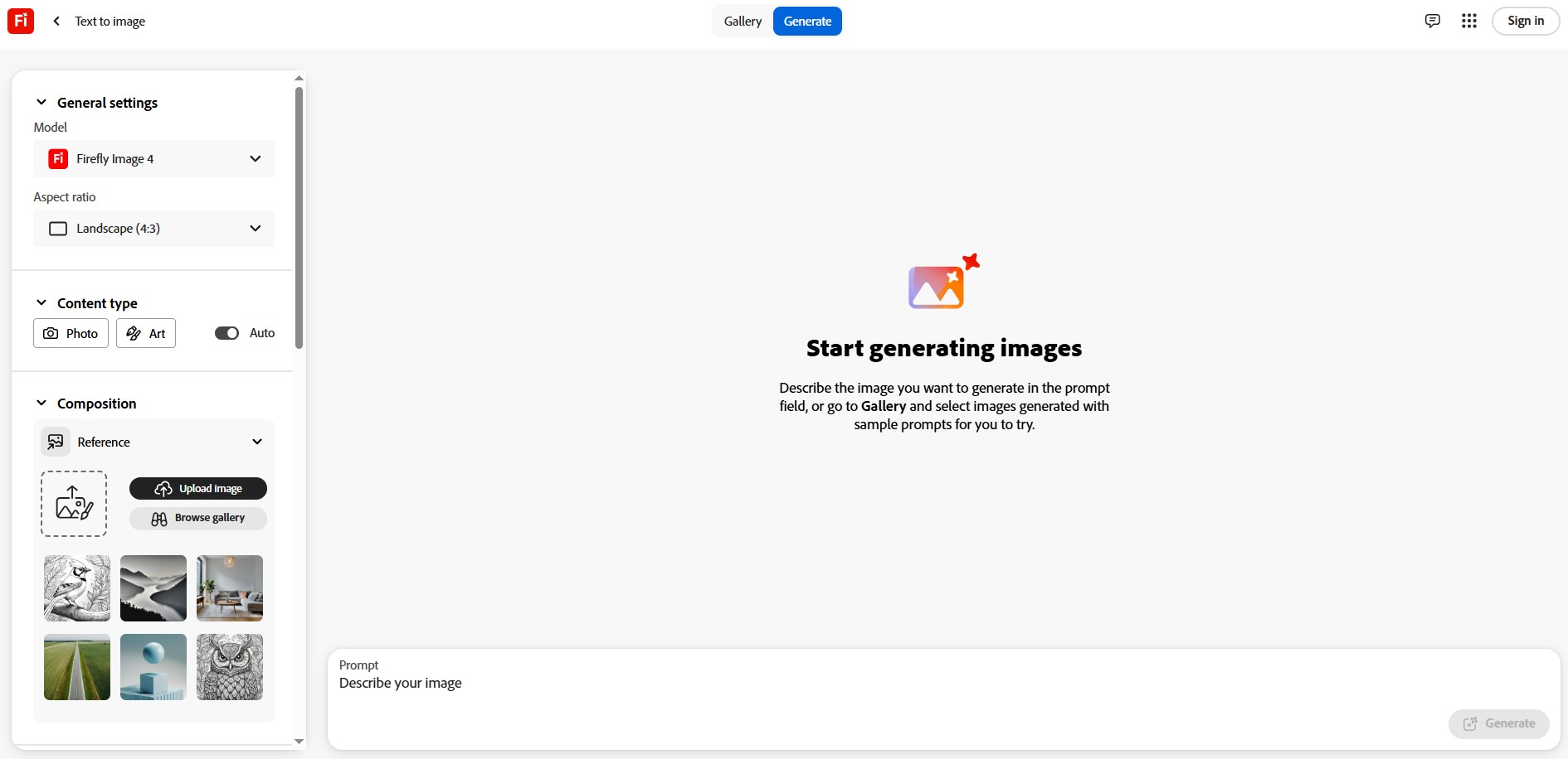 Dashboard of adobe firefly ai