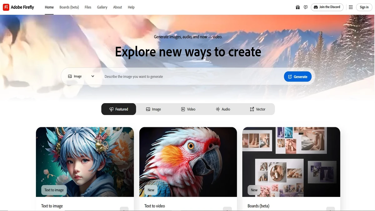 Explore page of adobe firefly ai