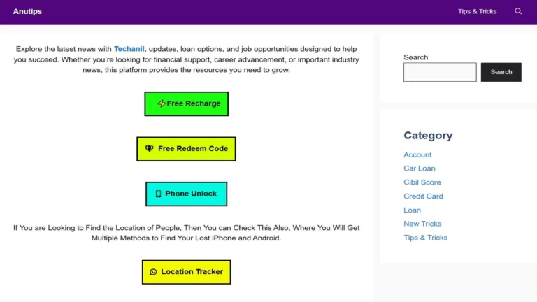 Homepage of anu tips online