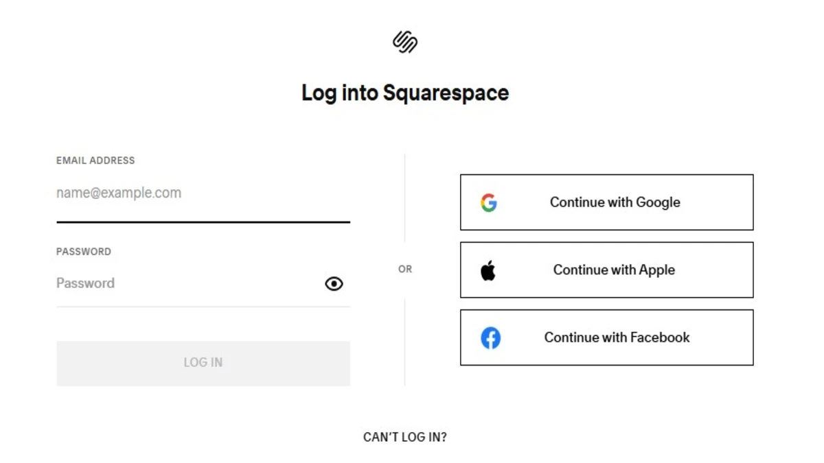 process on how to perform squarespace login