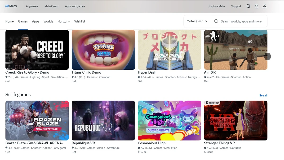 meta quest 3 various games